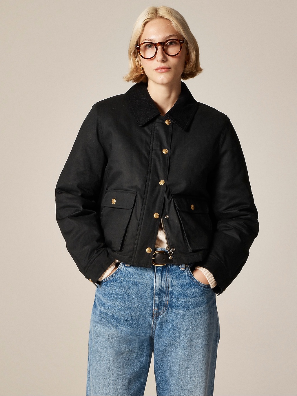 New! J. Crew Cropped Barn Jacket In Ripstop Cotton In Black Size Xs